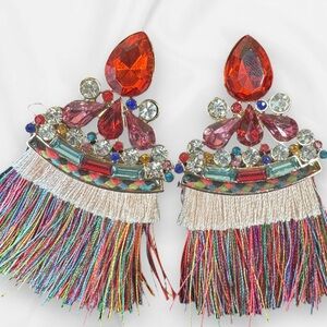 Wildflower Boho Crystal & Tassel Statement Earrings